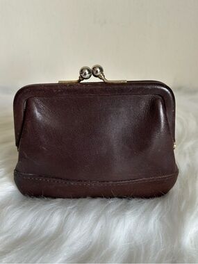 Vintage Coach Mahogany Brown Leather Kisslock Coin Purse Wallet 0725